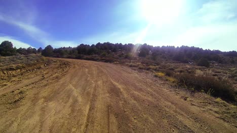 POV-shot-driving-along-a-dirt-road