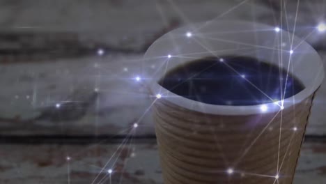 animación de la red de conexiones sobre una taza de café