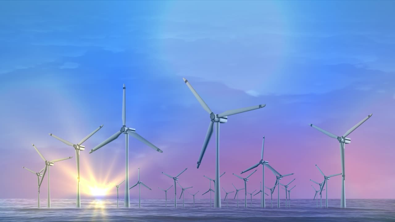 4k 3d 루프 애니메이션 산업용 풍력 터빈 풍력 공원