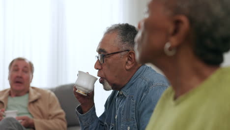 senior people, friends and drinking tea