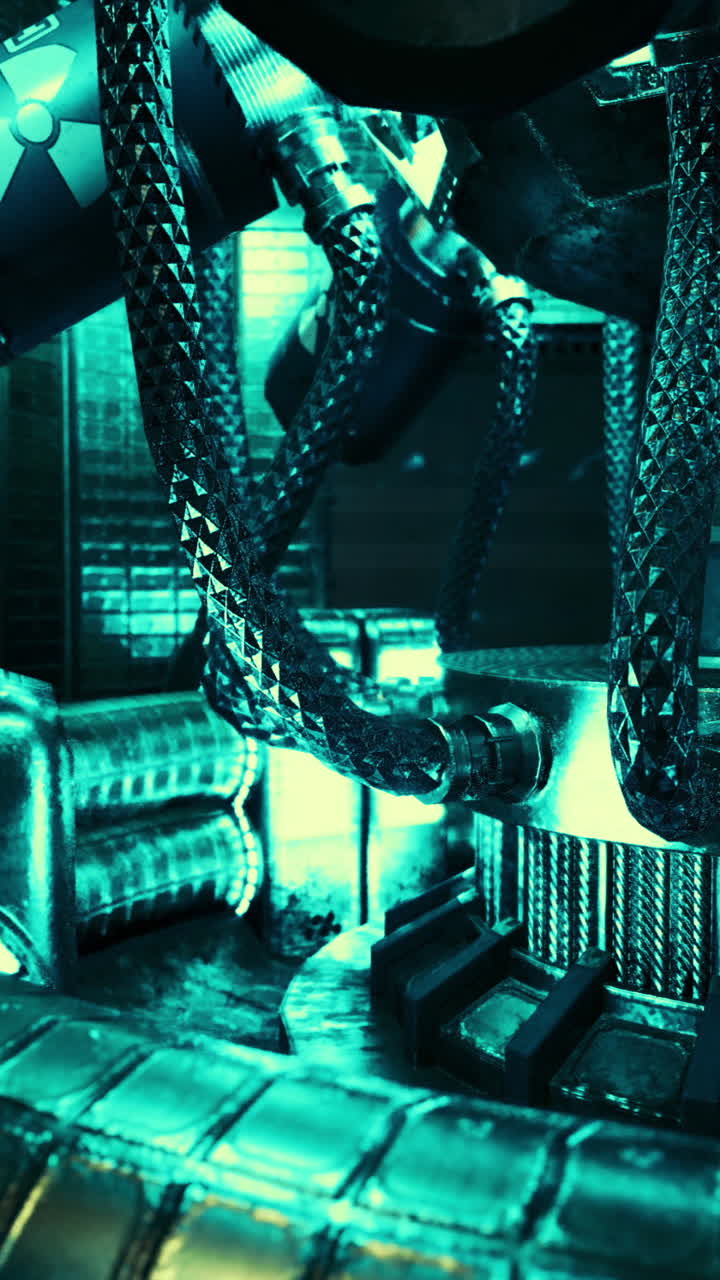 Futuristic industrial facility with advanced machinery at night time