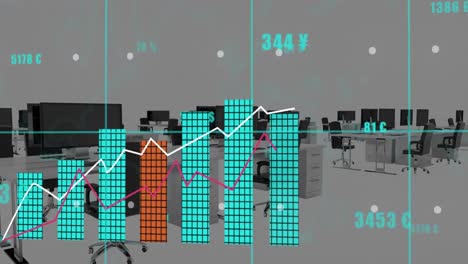 Animation-of-statistical-data-processing-over-grid-network-against-empty-office