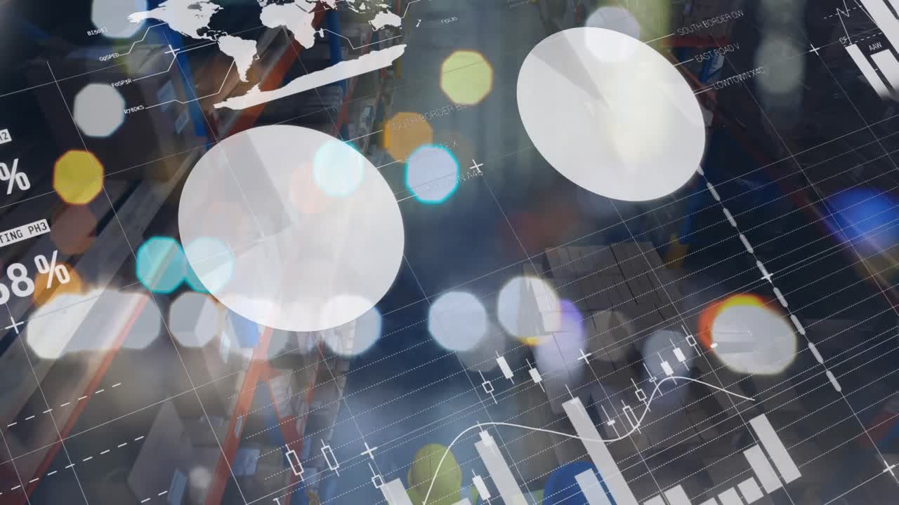 백인 남성 창고 노동자에 대한 그래프와 금융 데이터의 애니메이션