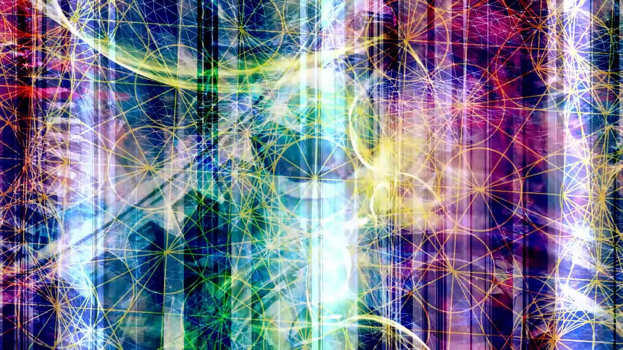 patrones geométricos alienígenas y artefactos siendo escaneados por láseres brillantes - animación de fondo de movimiento de bucle sin costuras de 4k