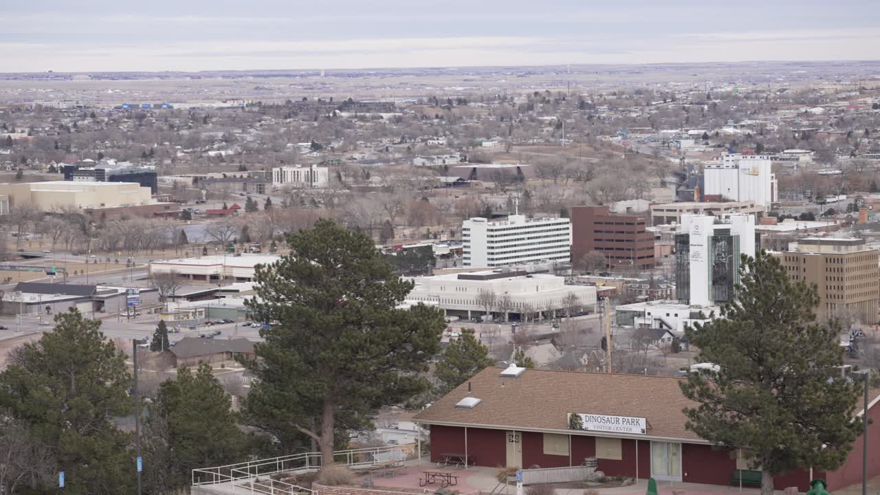 A wide panning shot of downtown Rapid City