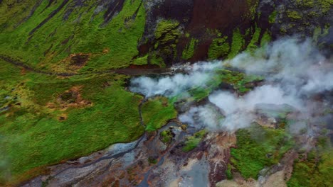 geothermal beauty of the reykjadalur valley in iceland -aerial