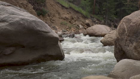 fast moving flooded river in mountains