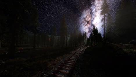 the milky way above the railway and forest