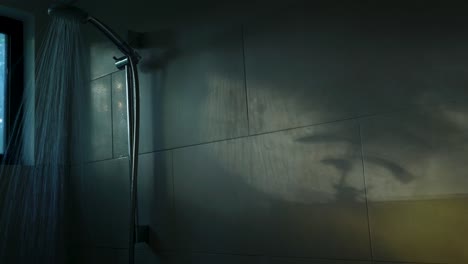 shower in a bathroom with sunlight shadow