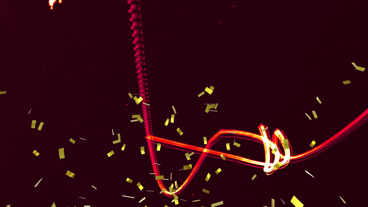 오렌지색 네온 줄무 ⁇ 로 떨어지는 금색 콘페티의 애니메이션