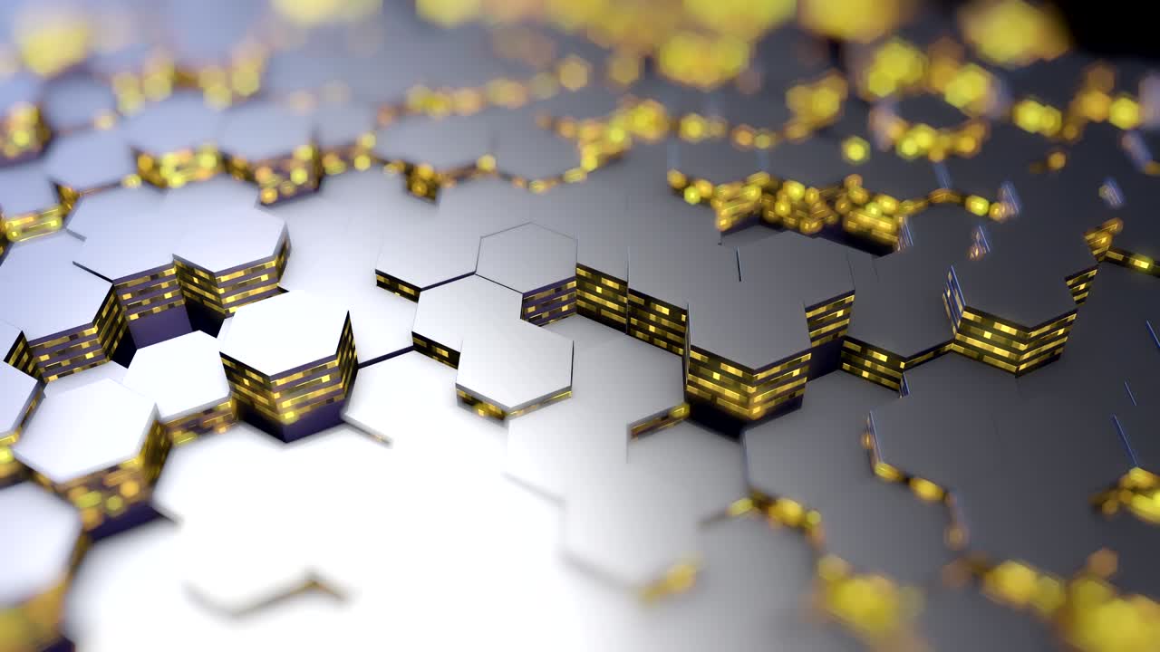 추상적인 육각형 무작위 모션 배경, 3d 루프 애니메이션