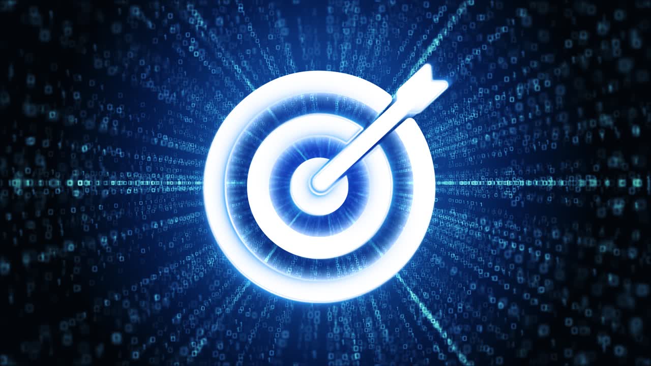 Target goal icon digital cyber space loop technology tunnel animation symbolic goals achievement