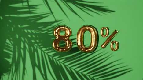 80% discount sale on green background with palm tree gentle breeze, holiday summer sale concept special price offers online store e-commerce