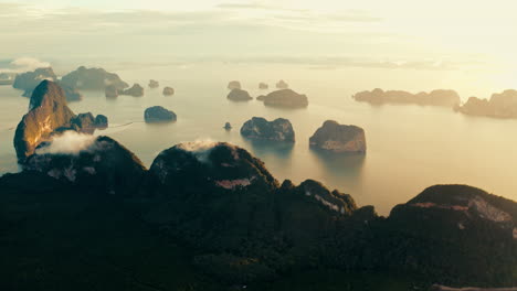 sunrise over islands in phang nga bay, thailand