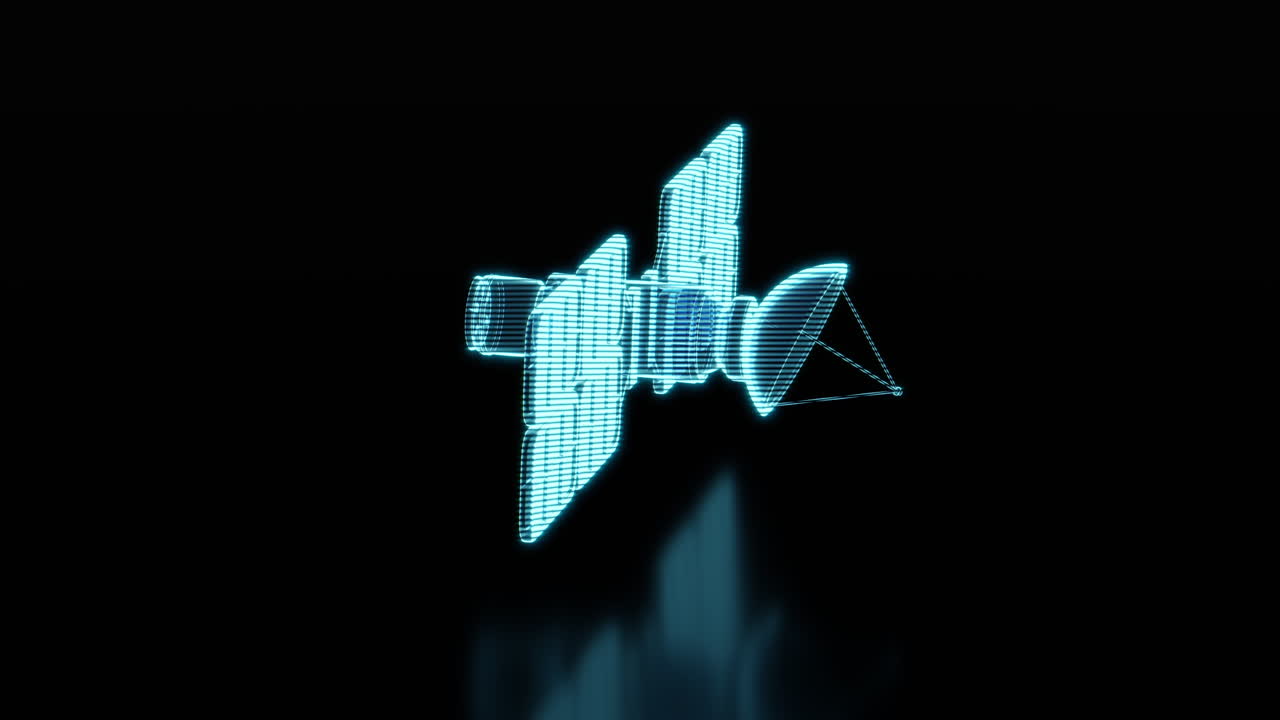 인공 위성의 루프 회전, 홀로그램 그림, 3d 렌더링