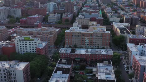 aerial footage over the harlem neighborhood of nyc