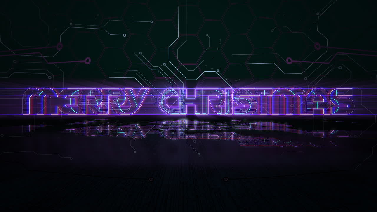 Merry Christmas text on motherboard with neon light