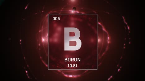 boron as element 5 of the periodic table 3d animation on red background