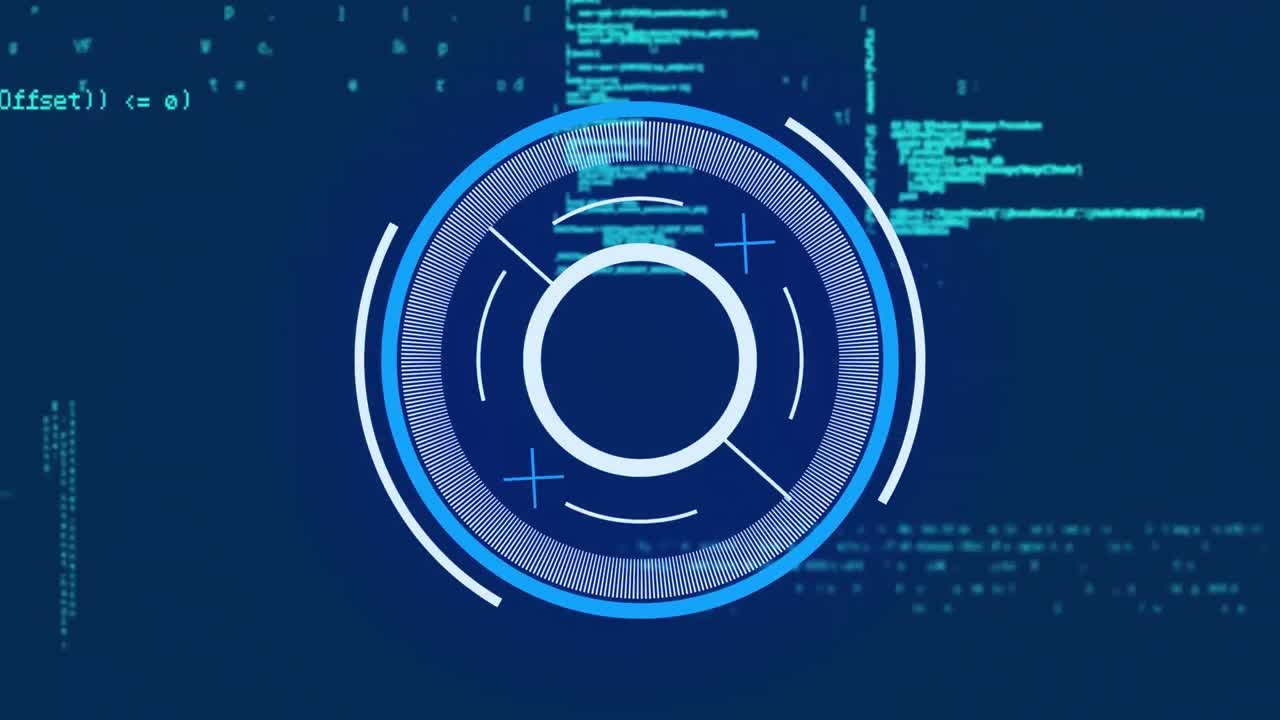 Animation of round scanner and data processing against blue background