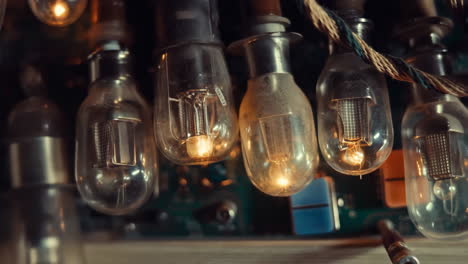 close-up of vintage glowing light bulbs