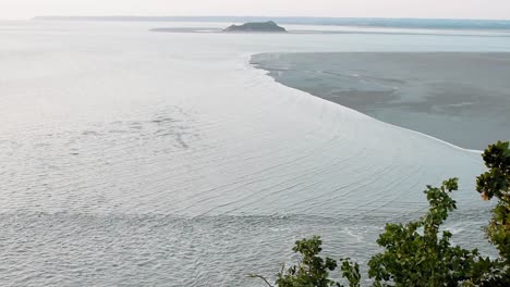 aerial view of mont saint michel tide from the top of the hill, france
