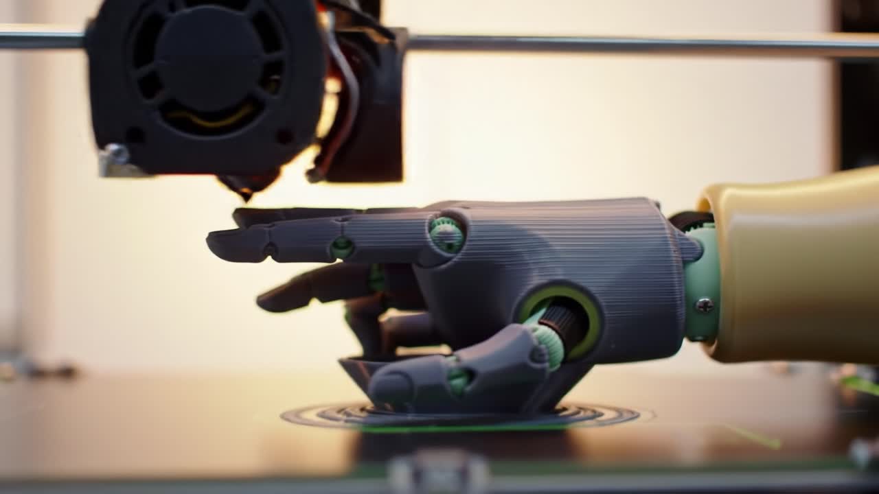 Innovative 3D Printing Technology Showcasing a Robotic Hand in Progress, Demonstrating Precision and Engineering Artistry in Modern Manufacturing Techniques