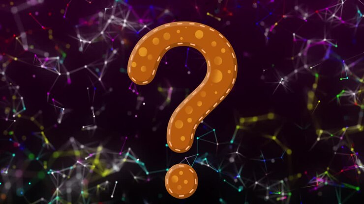 Animation of question mark icon over network of connections on black background