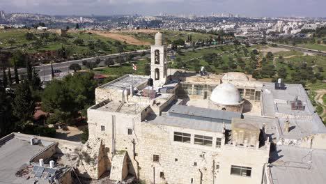 mar elias monastery and jerusalem in background, aerial view