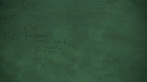 mathmatical calculations in black moving over a green chalkboard background 4k