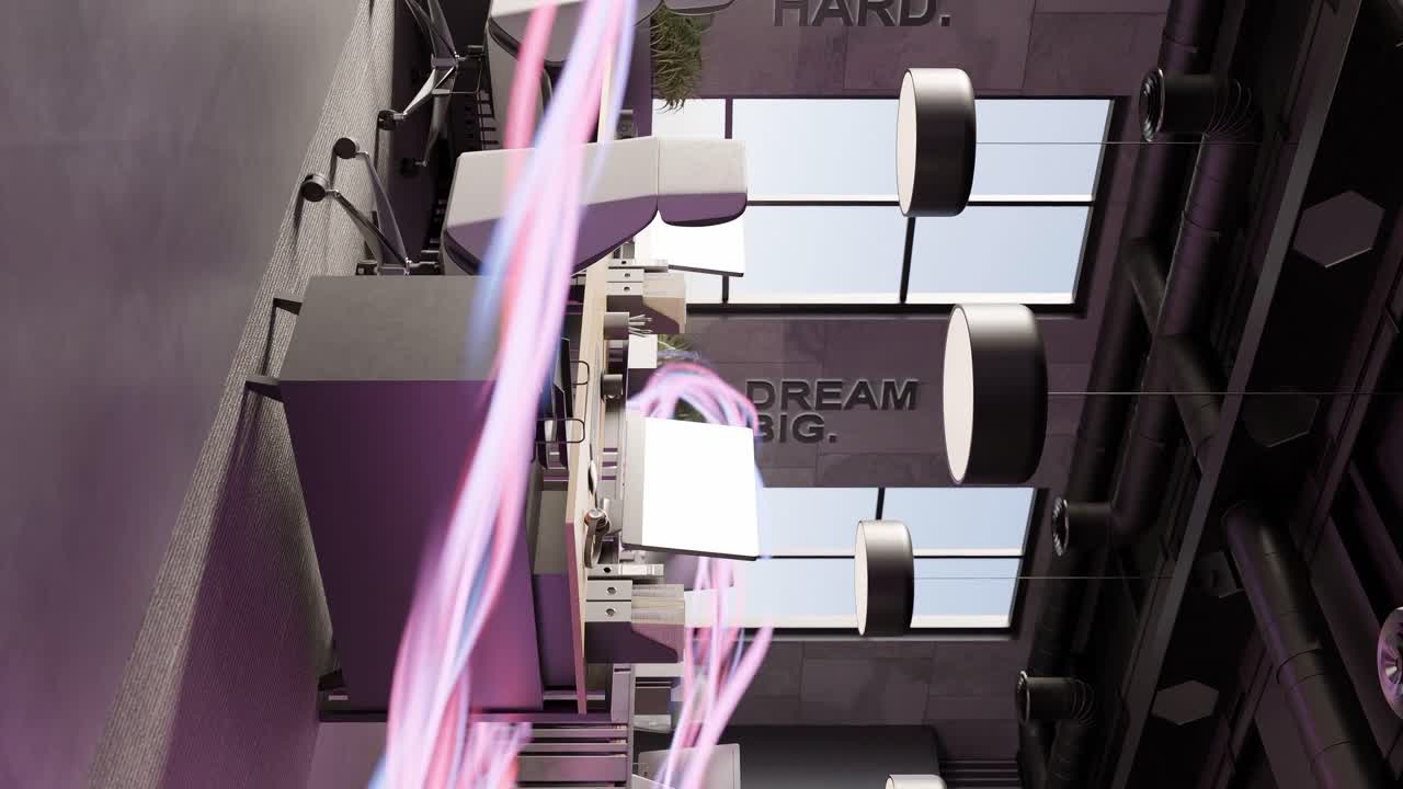 3d rendering animation modern office with laptop and desktop meeting with customer and colleagues vertical