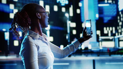 woman in videocall walking on streets