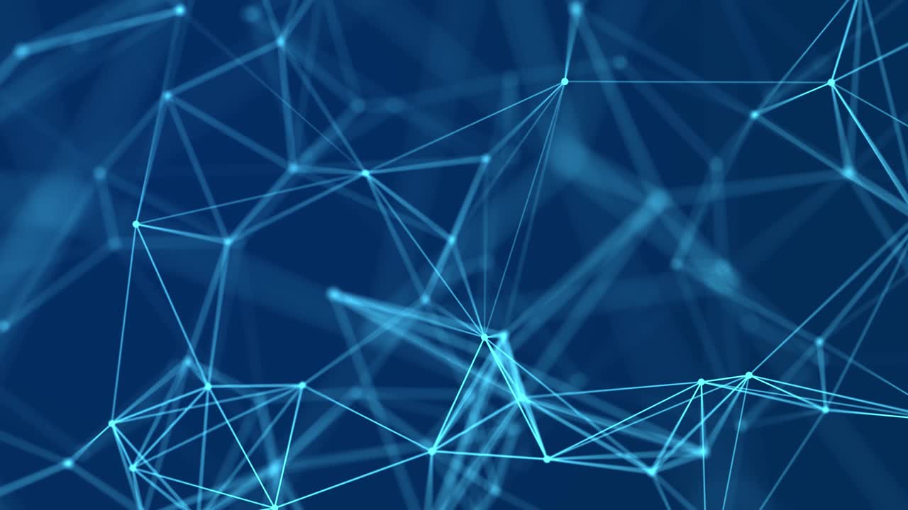 Abstract blue background with moving lines and dots. Network connection structure. Data exchange. 3D seamless loop.