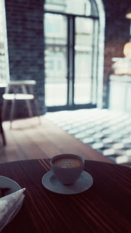 closeup of a latte in a coffee shop