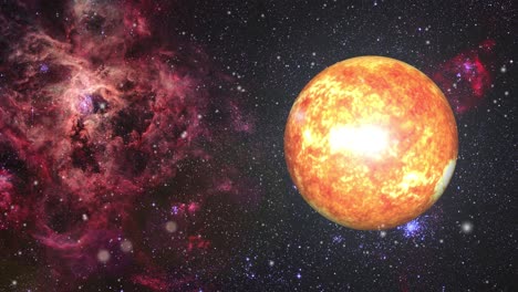 planeta caliente en el universo con un fondo de nubes nebulosas