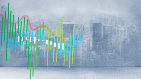 Animation-of-graphs-processing-data-over-cloudy-cityscape