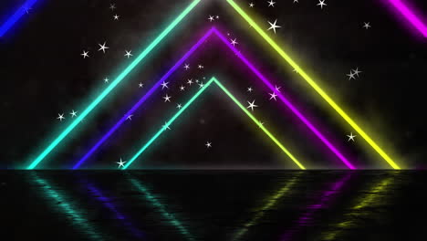 animación de formas geométricas coloridas en movimiento sobre la línea de flotación y estrellas en el cielo nocturno