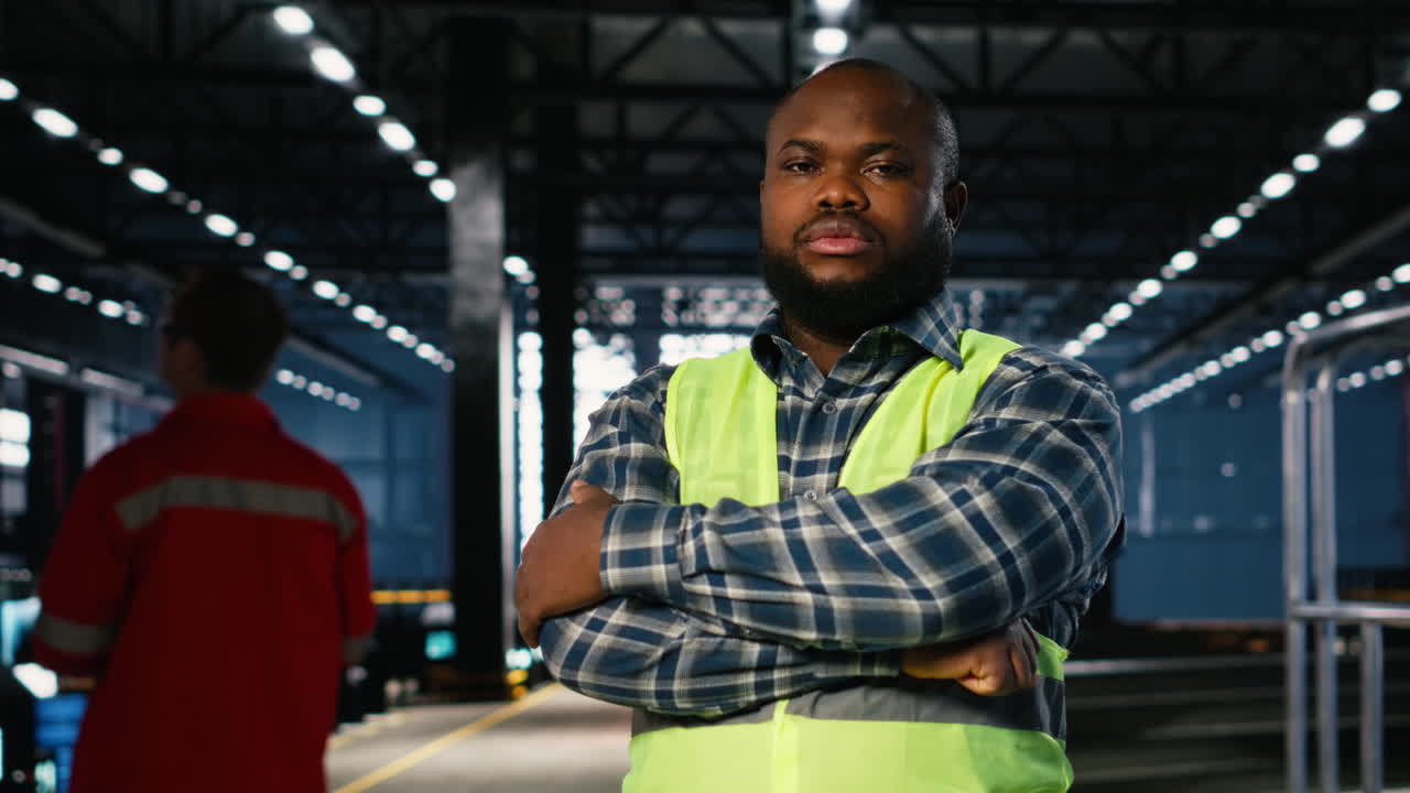 African american worker in a plant handles automation equipment
