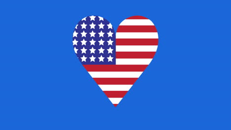 animation of american flag heart on blue circle and white background