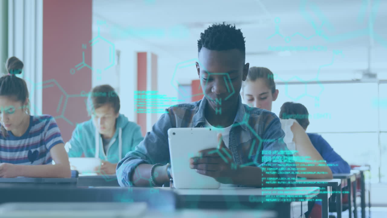 Animation of dna strand diagrams and data processing over diverse children in school class