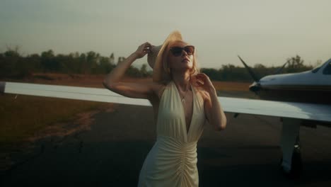 woman at an airport in a dress