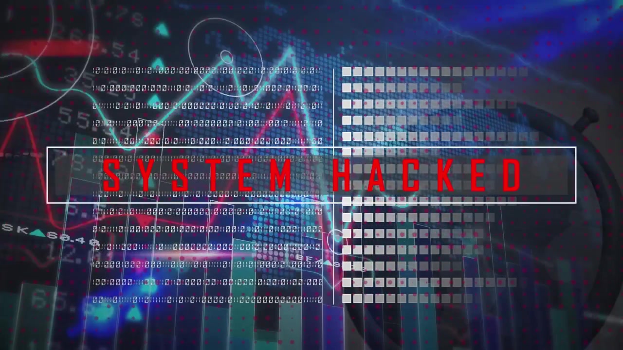 Animation of system hacked text over binary coding data processing