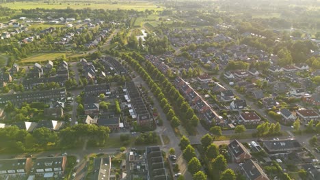 Aerial-drone-shot-above-the-city-of-Leek-province-of-Groningen,-Netherlands