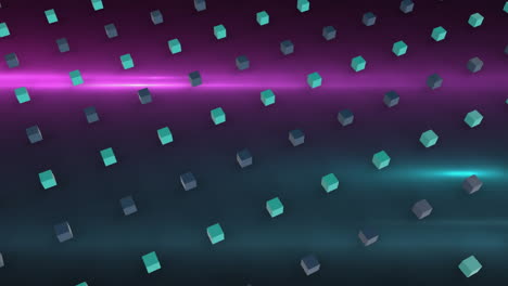 animation of squares moving over purple light trails
