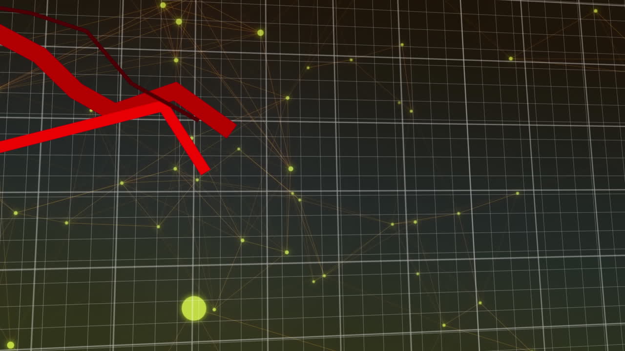 Animation of red lines and data processing over grid