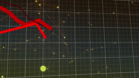 animación de líneas rojas y procesamiento de datos sobre la cuadrícula