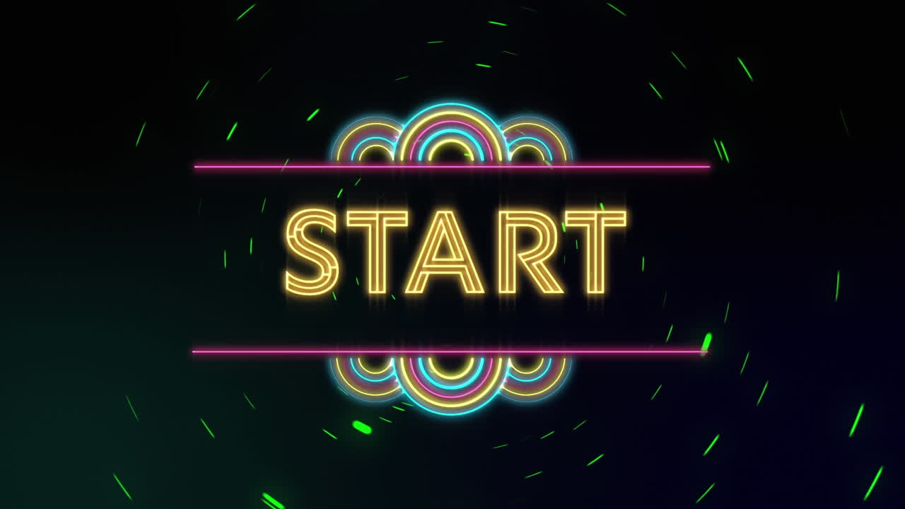 animación digital del texto de inicio contra rastros de luz roja que se mueven sobre un fondo negro