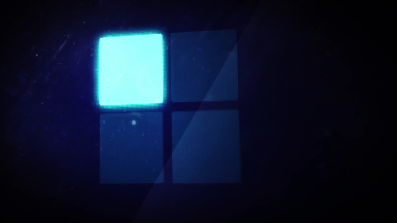 Glowing blue square animation over dark background with grid pattern
