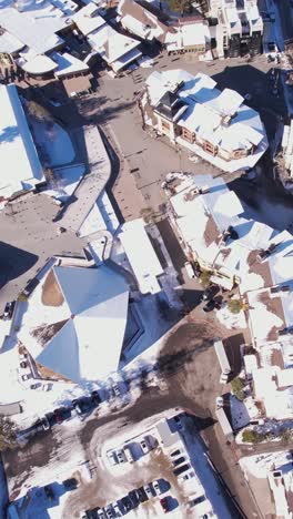 vertical aerial view of palisades ski resort, former olympic village, lake tahoe, california usa