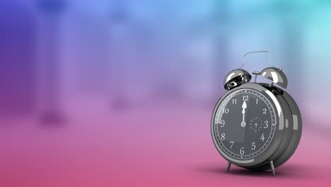 Animation-of-clock-moving-over-blue-and-pink-background