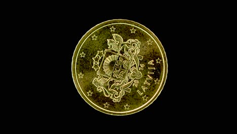 latvia 2014 50 cent obverse with national coat of arms design rotating on black background